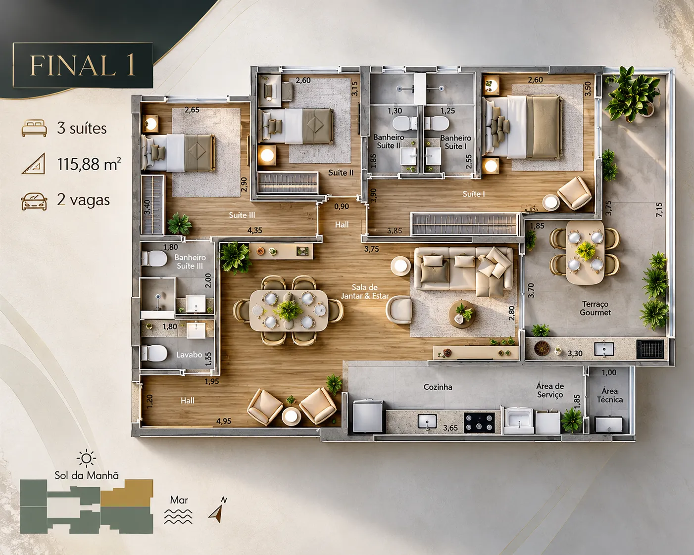 Planta Apartamento · 115,88 m²