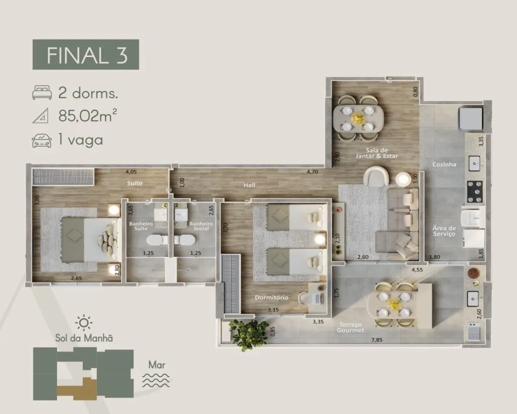 Planta 1 de Casa 3 Dormitórios