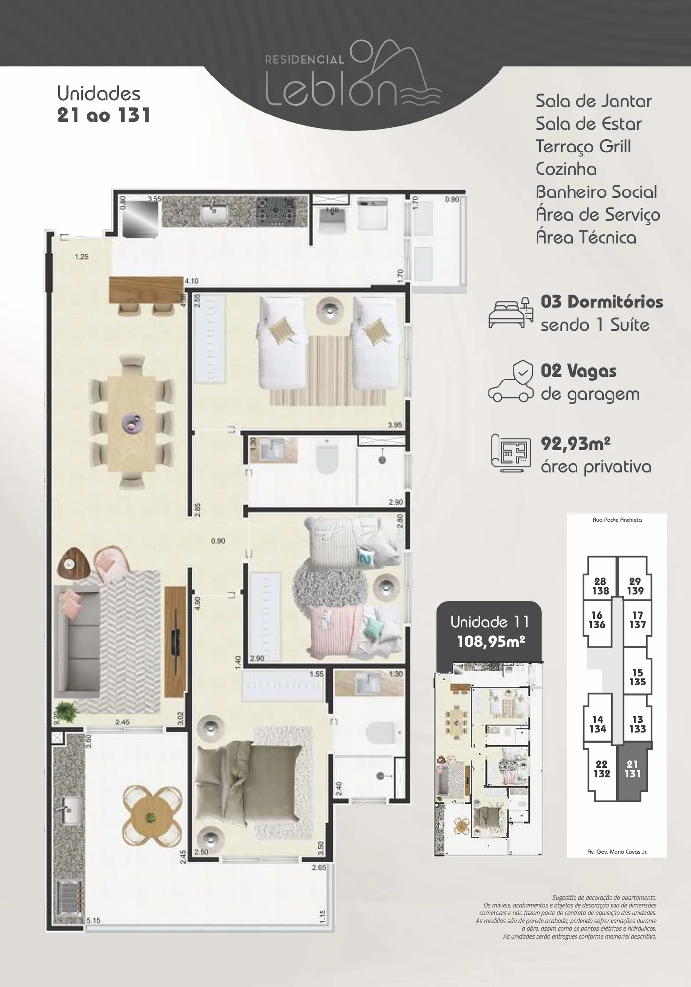 Planta Apartamento · 92,93 m²